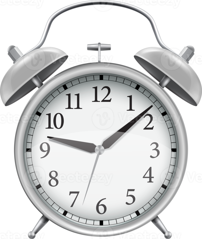 Silver classic alarm clock png