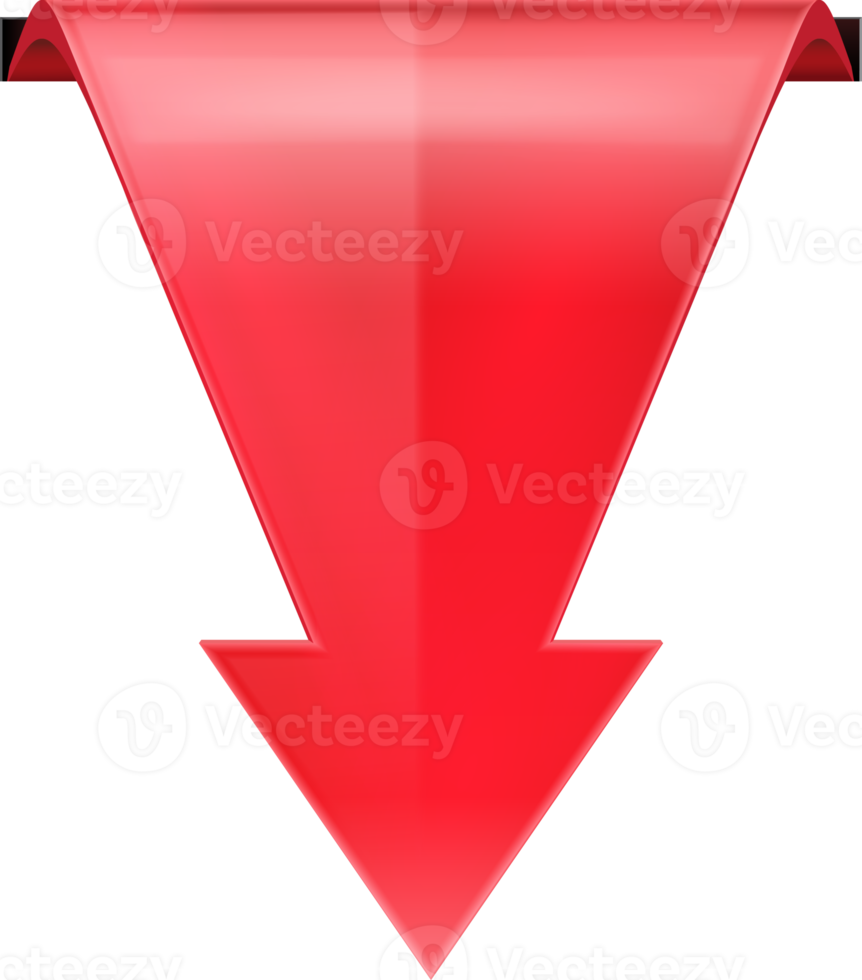 Red curved shiny Down arrow png