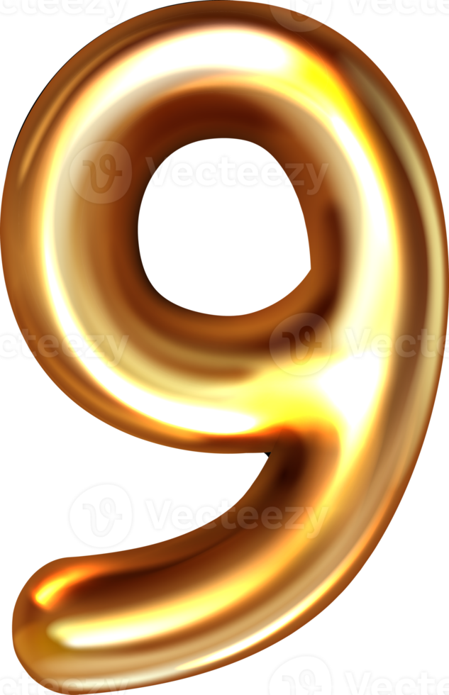 Golden Metallic Number Nine 11356657 PNG golden-metallic-number-nine-11356657-png