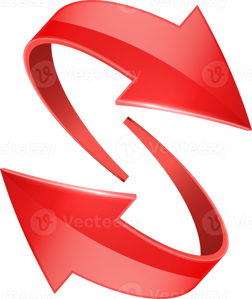Red 3D glossy curve arrows png