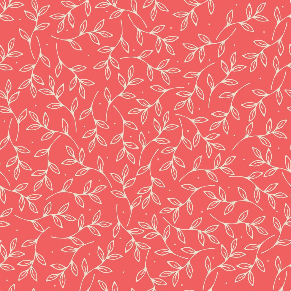 Vector floral pattern in pink. Doodle pattern with plants. Botanic and abstract seamless pattern with flowers and leaves, hand drawn background.