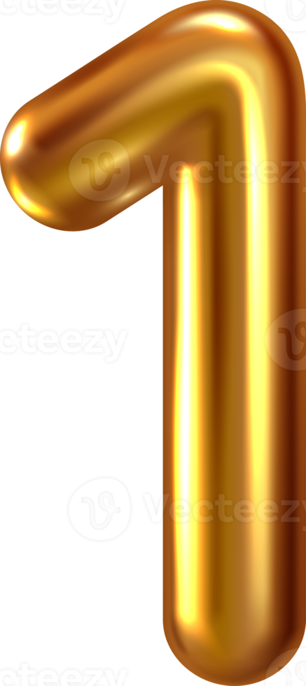 Golden metallic number one png