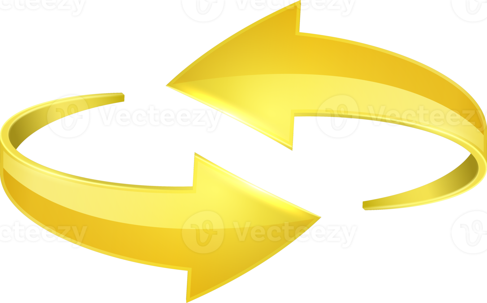 Yellow 3D glossy curve arrows png