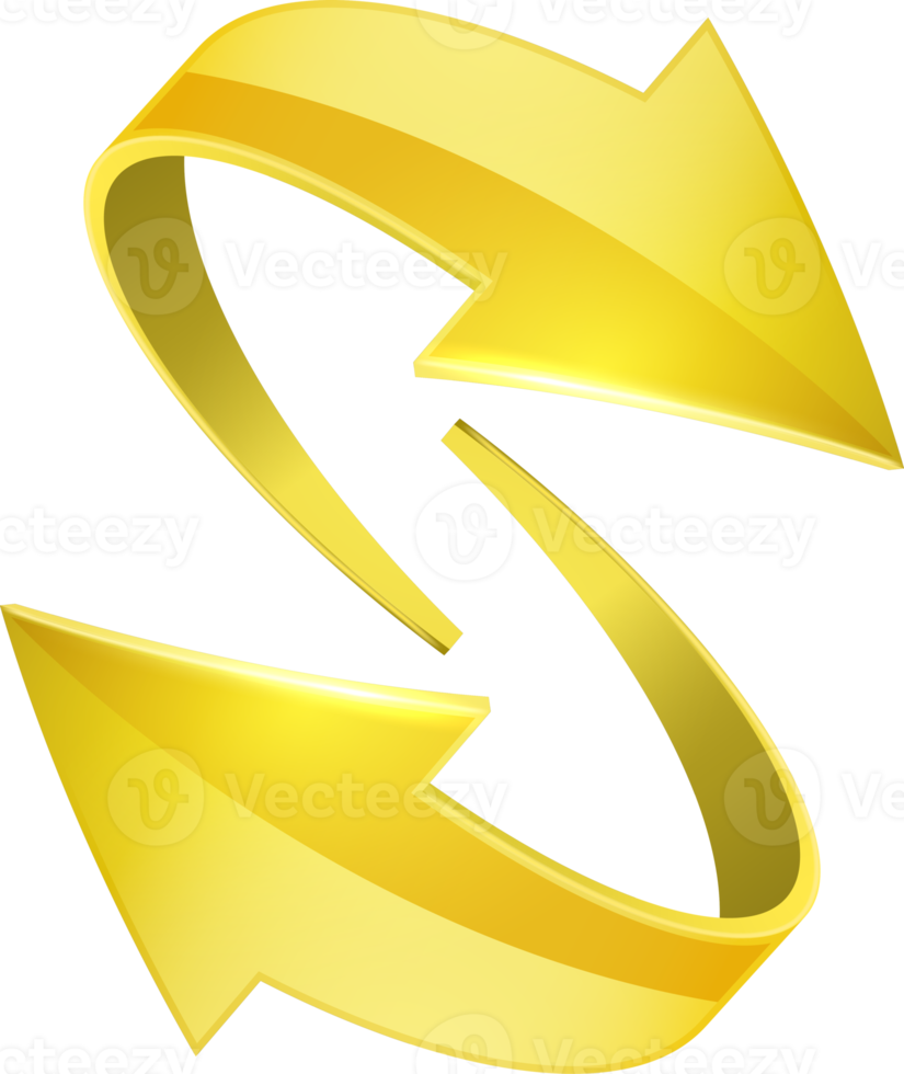 Yellow 3D glossy curve arrows png