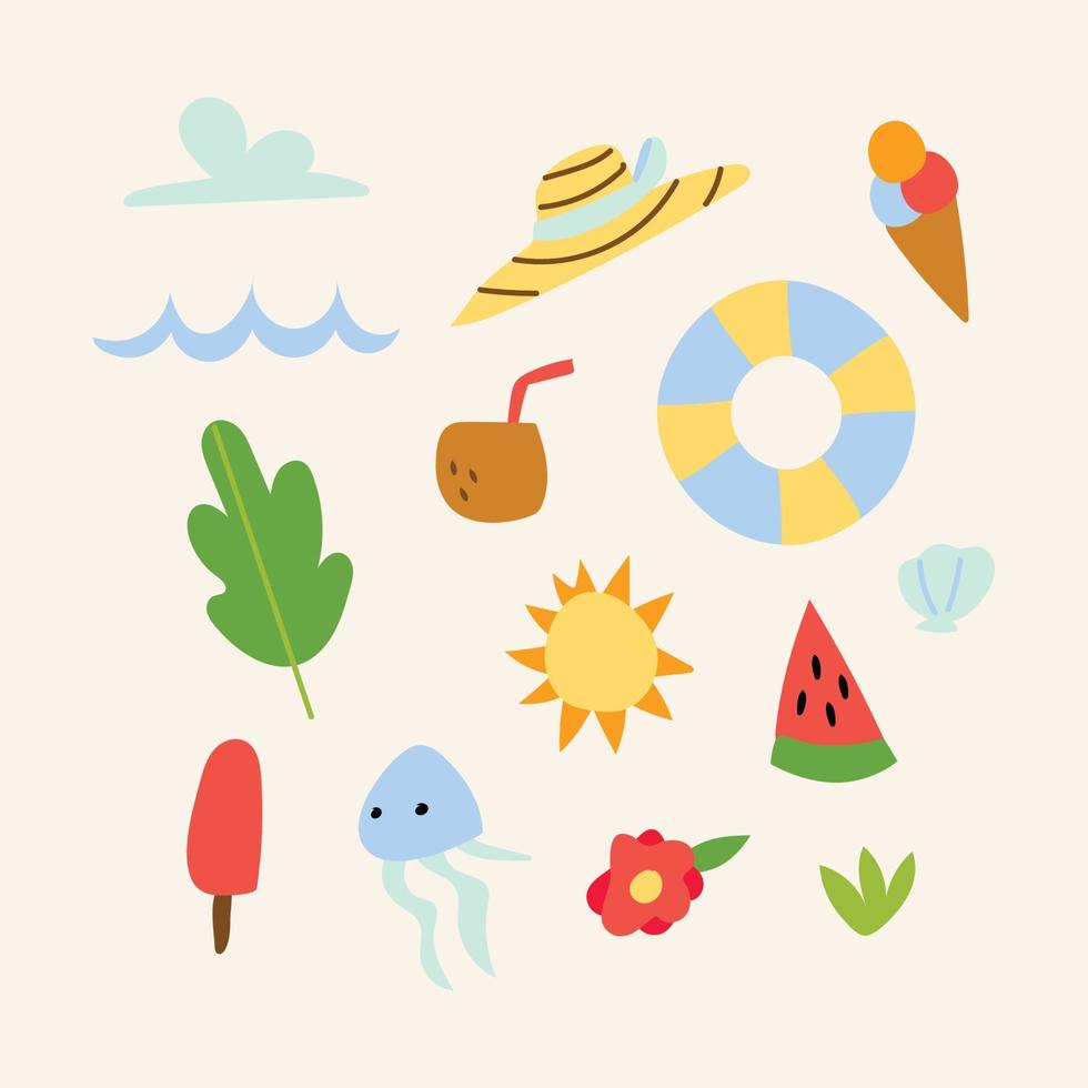 Cute and Colorful Childish Summer Elements vector