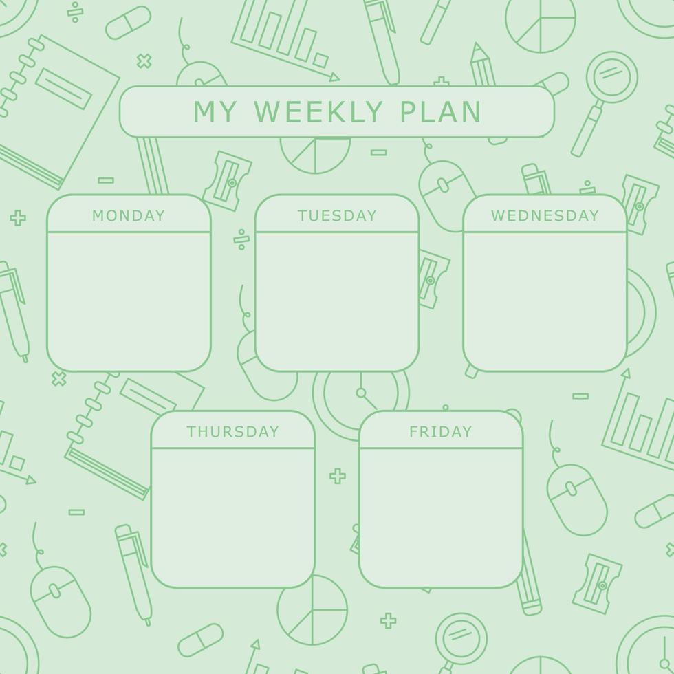Green Weekly Planner with a Seamless Pattern vector