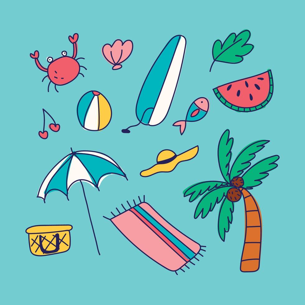 Super Colorful Outlined Summer Elements vector
