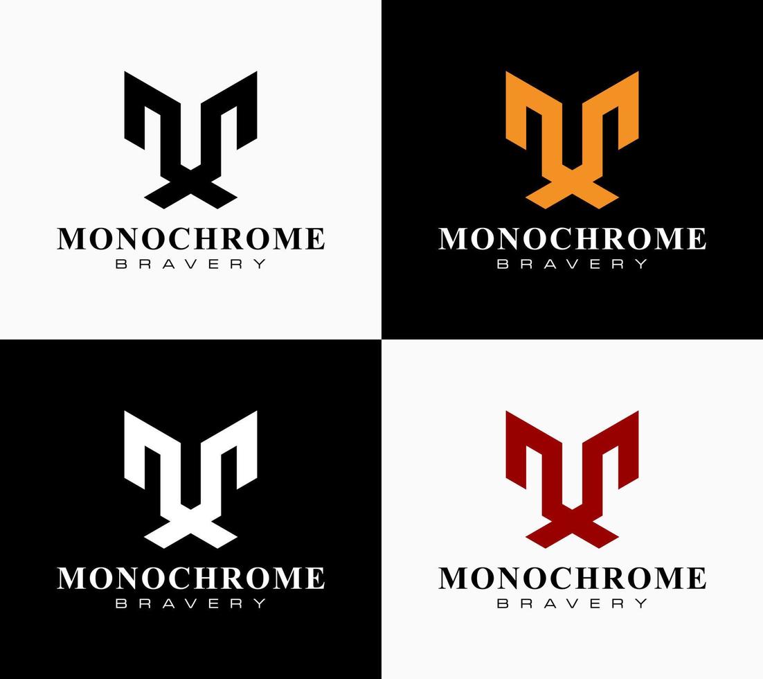 Letter M Monogram Style Masculine Abstract Face Lion Logo Design Vector