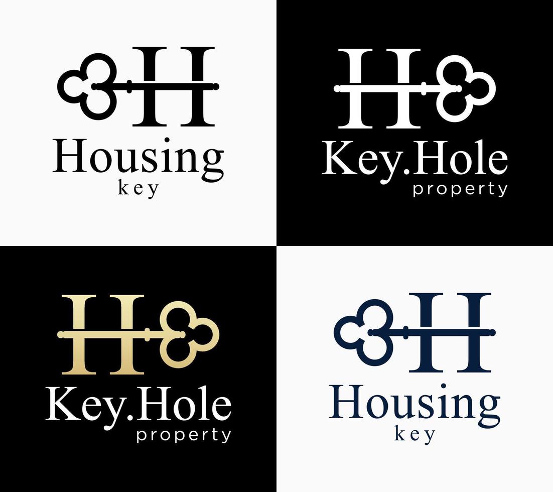 Letter H Monogram Initial Identity And Key Symbol Shape Home Property Logo Design Vector