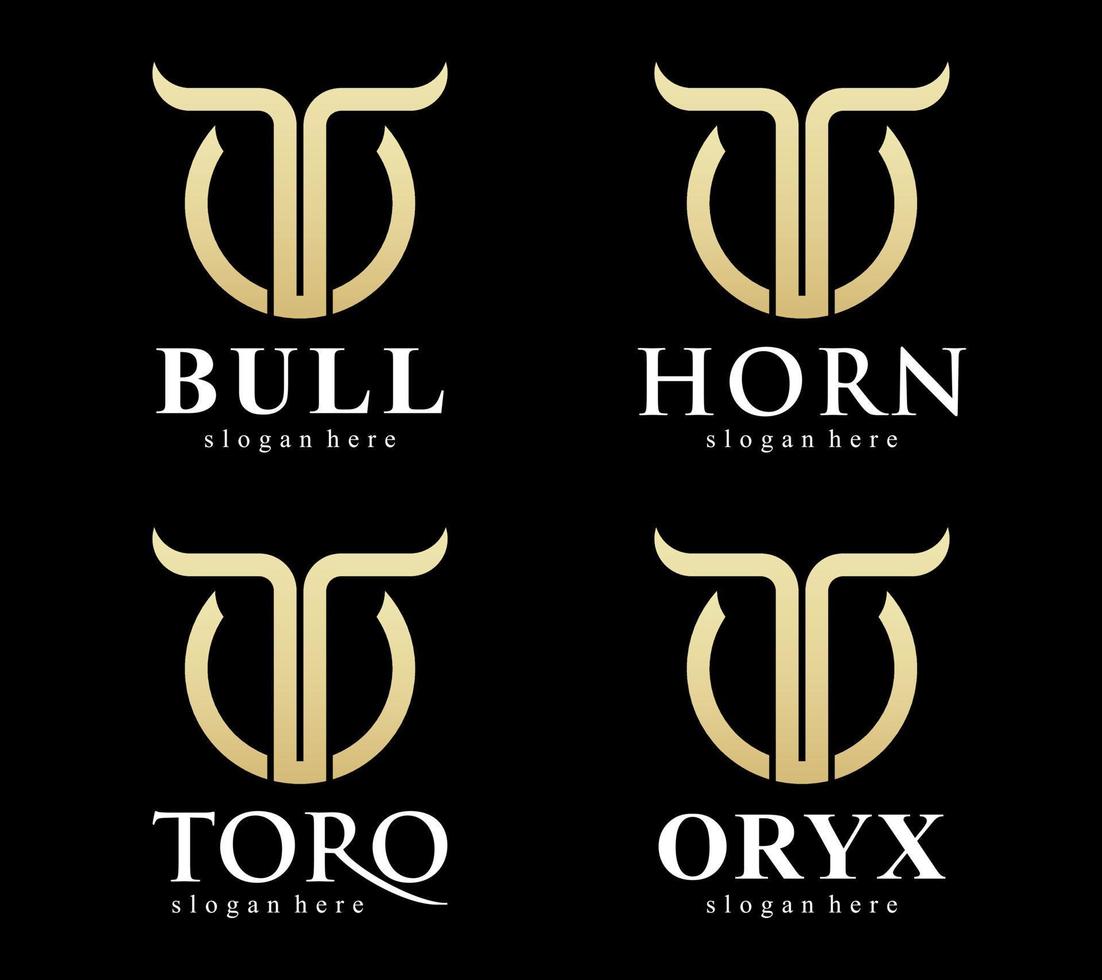 Set Horn Bull Toro Oryx Taurus Zodiac Style Vintage Ornate Logo Design Vector