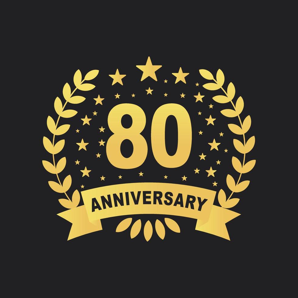 Diseño de celebración de 80 años, lujoso diseño de aniversario de 80 años en color dorado. vector