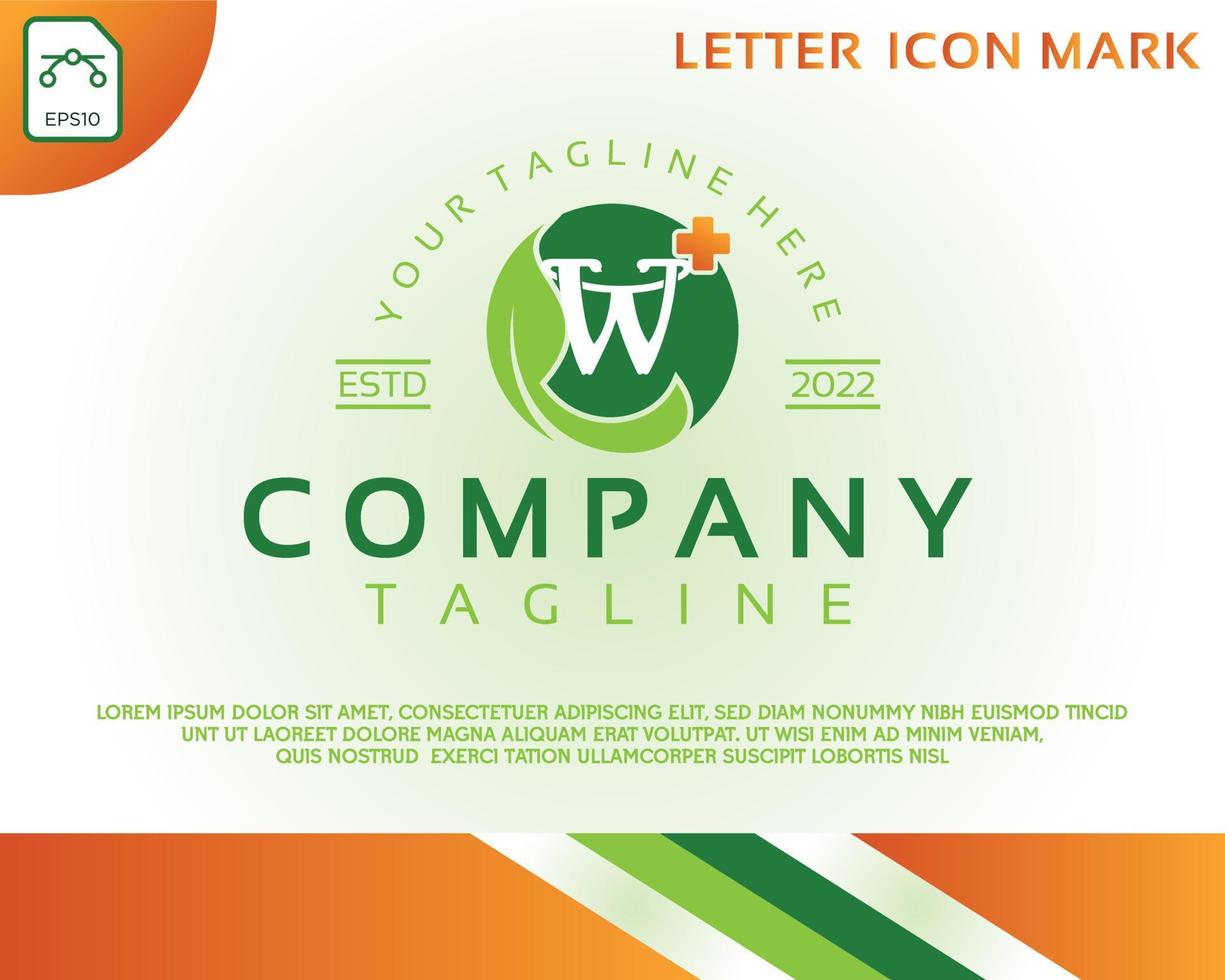 letra creativa w y plantilla de diseño de logotipo de hoja verde para el cuidado de la salud vector