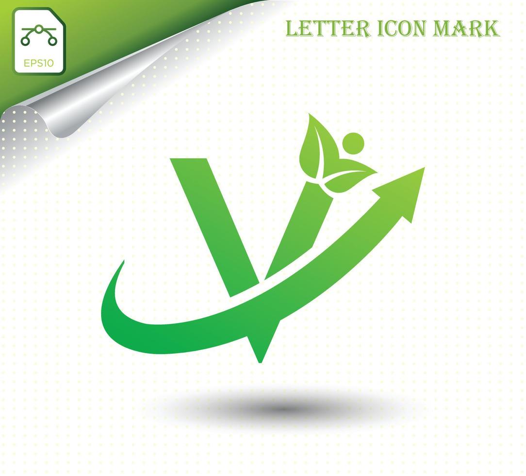 Natural letter V with eco logo design template vector