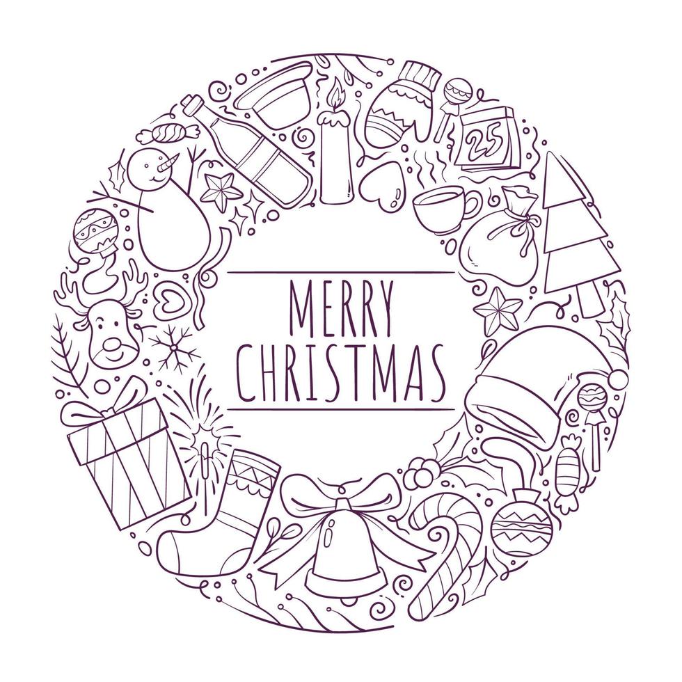 merry christmas doodle vector illustration