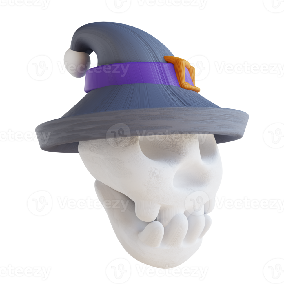 3d illustration cute skull with witch hat png