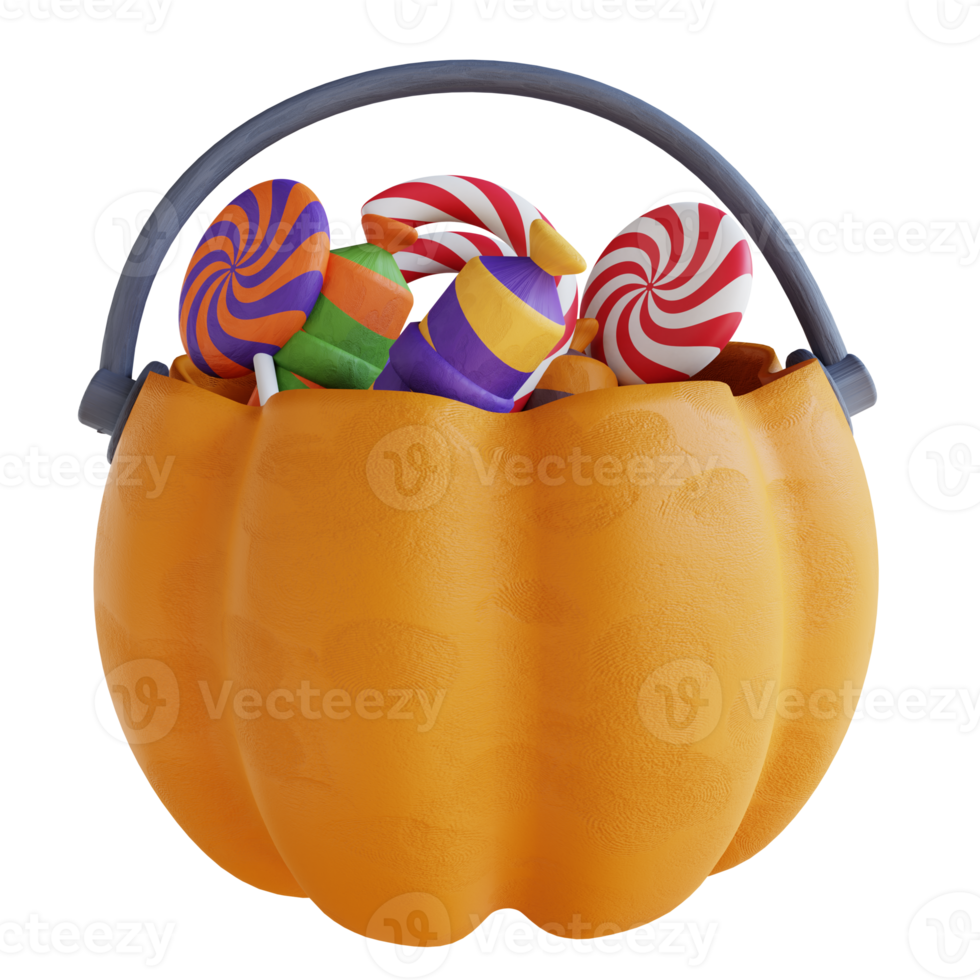 3d illustration pumpkin filled with candy png