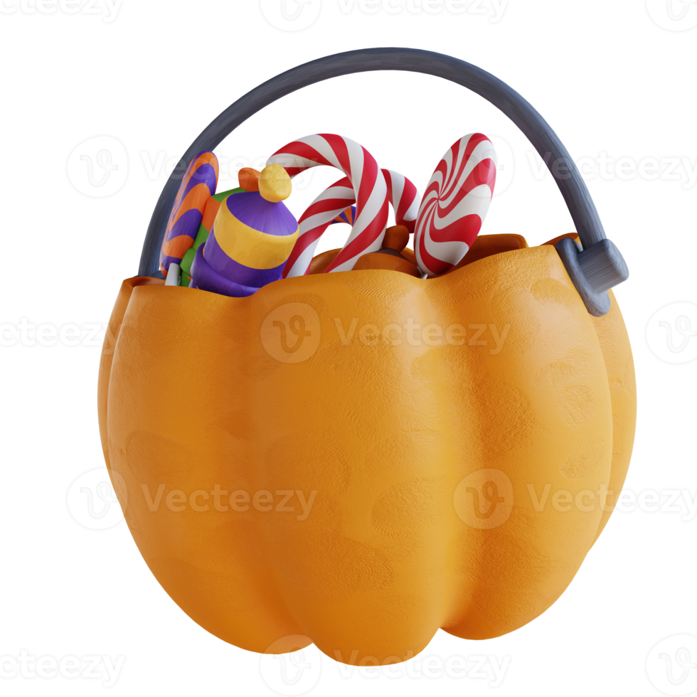 3d illustration pumpkin filled with candy png