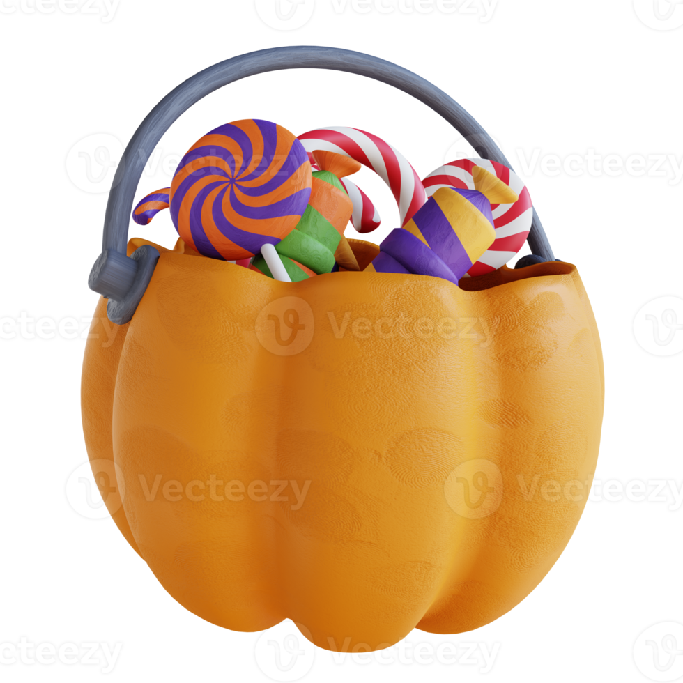 3d illustration pumpkin filled with candy png