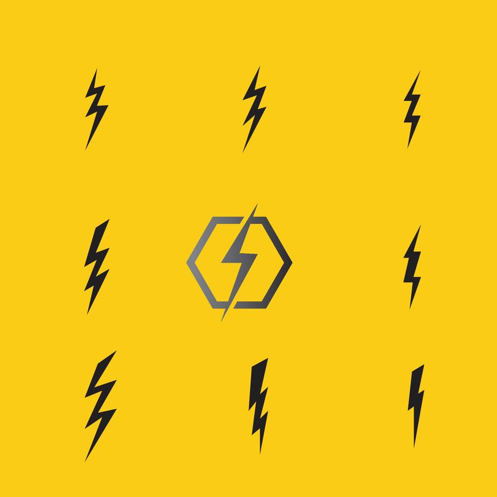 Thunder and Bolt Lighting Flash Icons Set. Flat Style on Dark Background. Vector - Vector