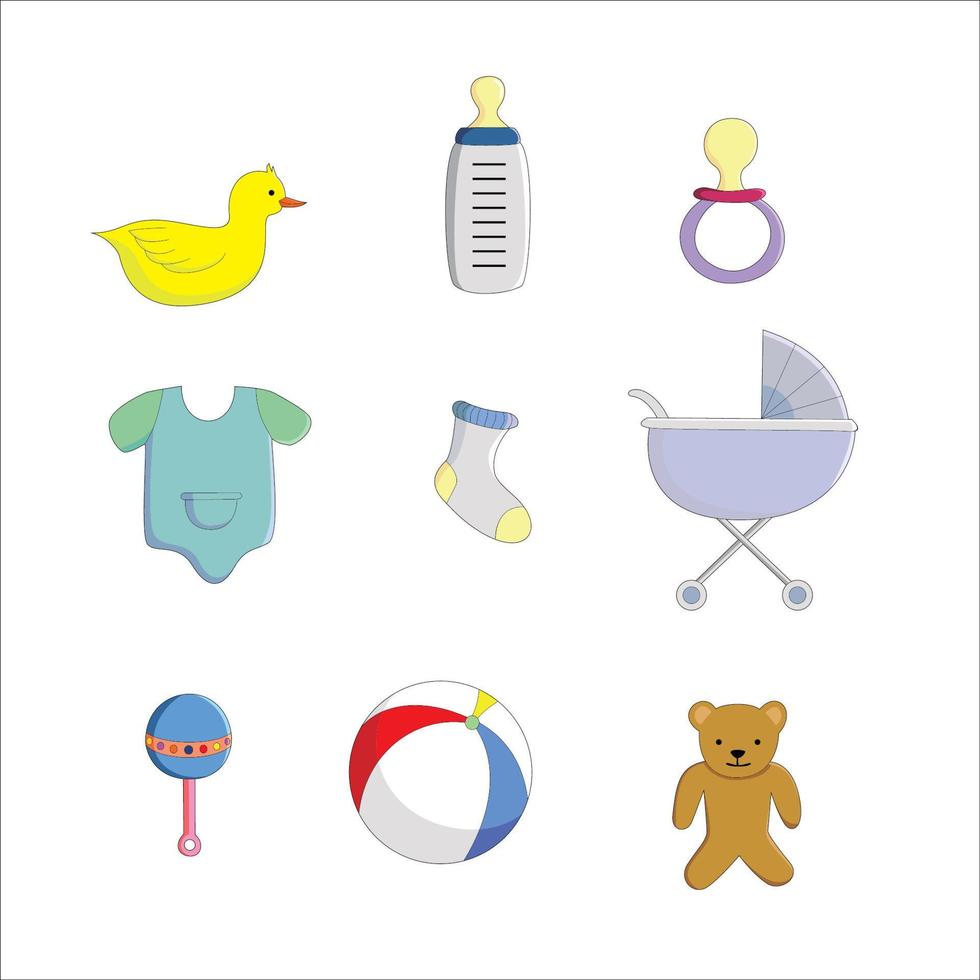 conjunto de ilustración de vector de icono de bebé. signo y símbolo de bebé recién nacido. adorno de bebe
