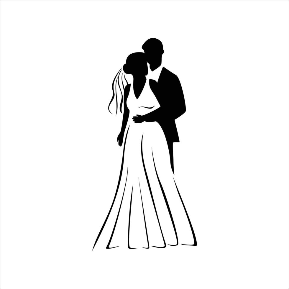 silueta de la novia y el novio. signo y símbolo de la pareja de novios. vector