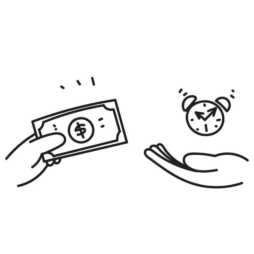 hand drawn doodle exchange money for time concept vector