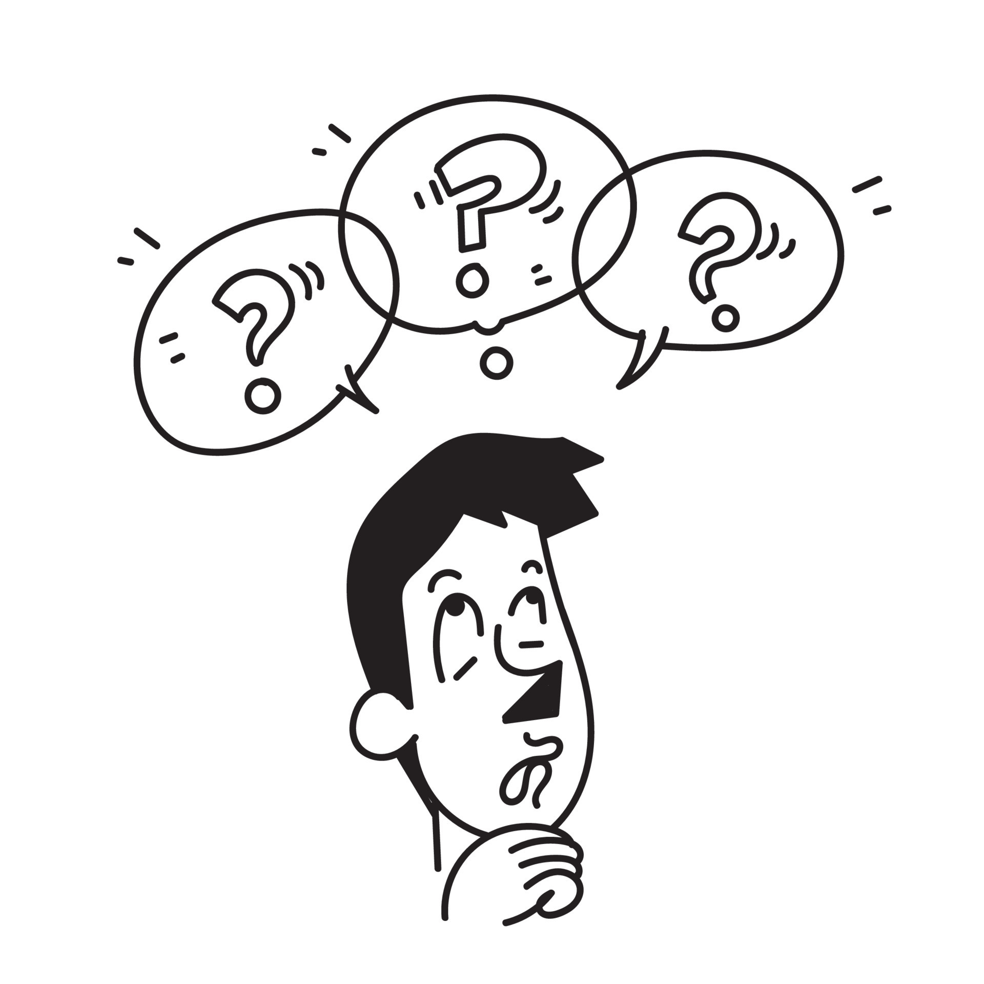 hand drawn doodle character with Message box question mark illustration