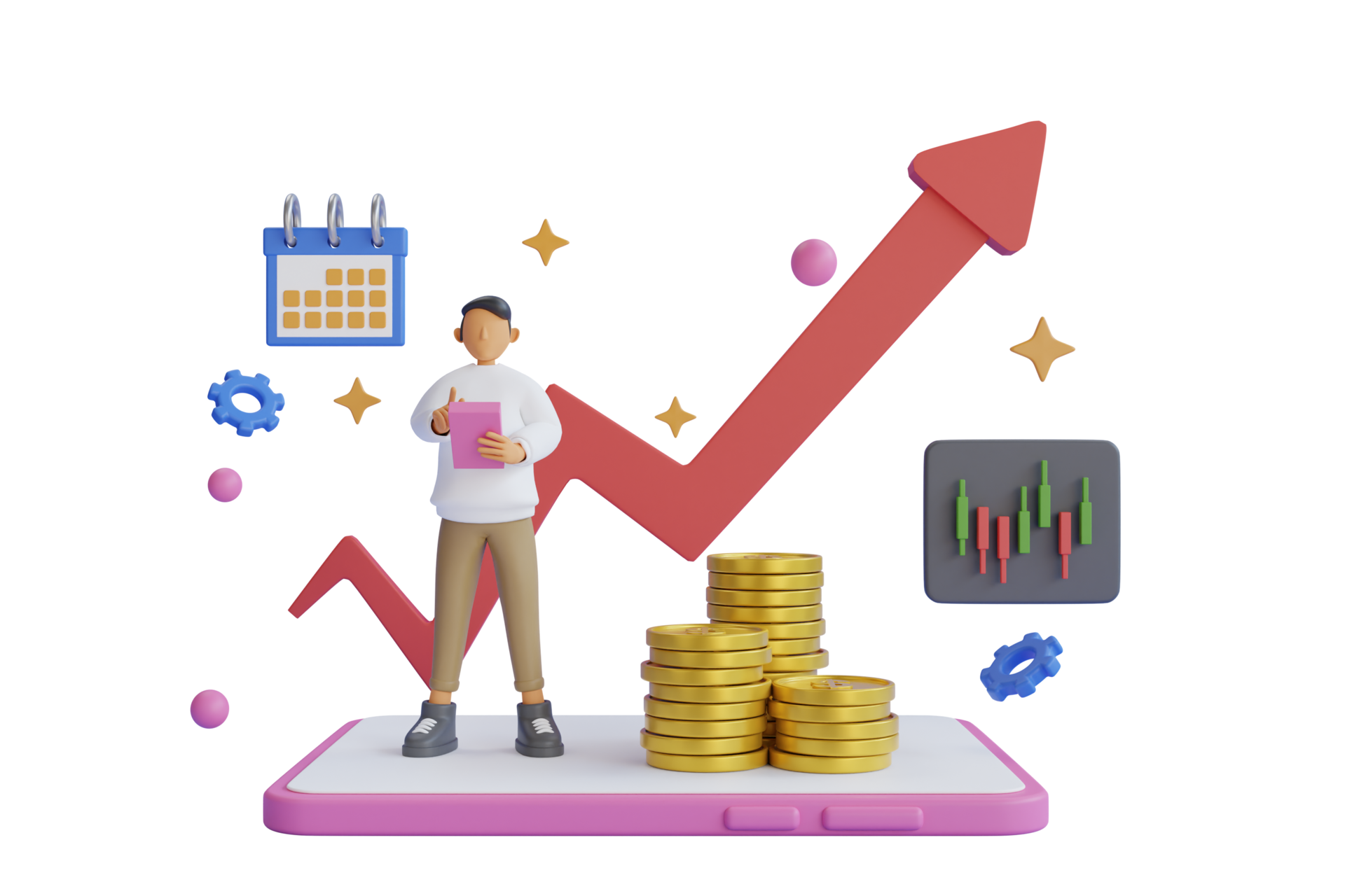 3d Rendering Concept Stock Market With Candle Sticks Chart Bar Graph 
