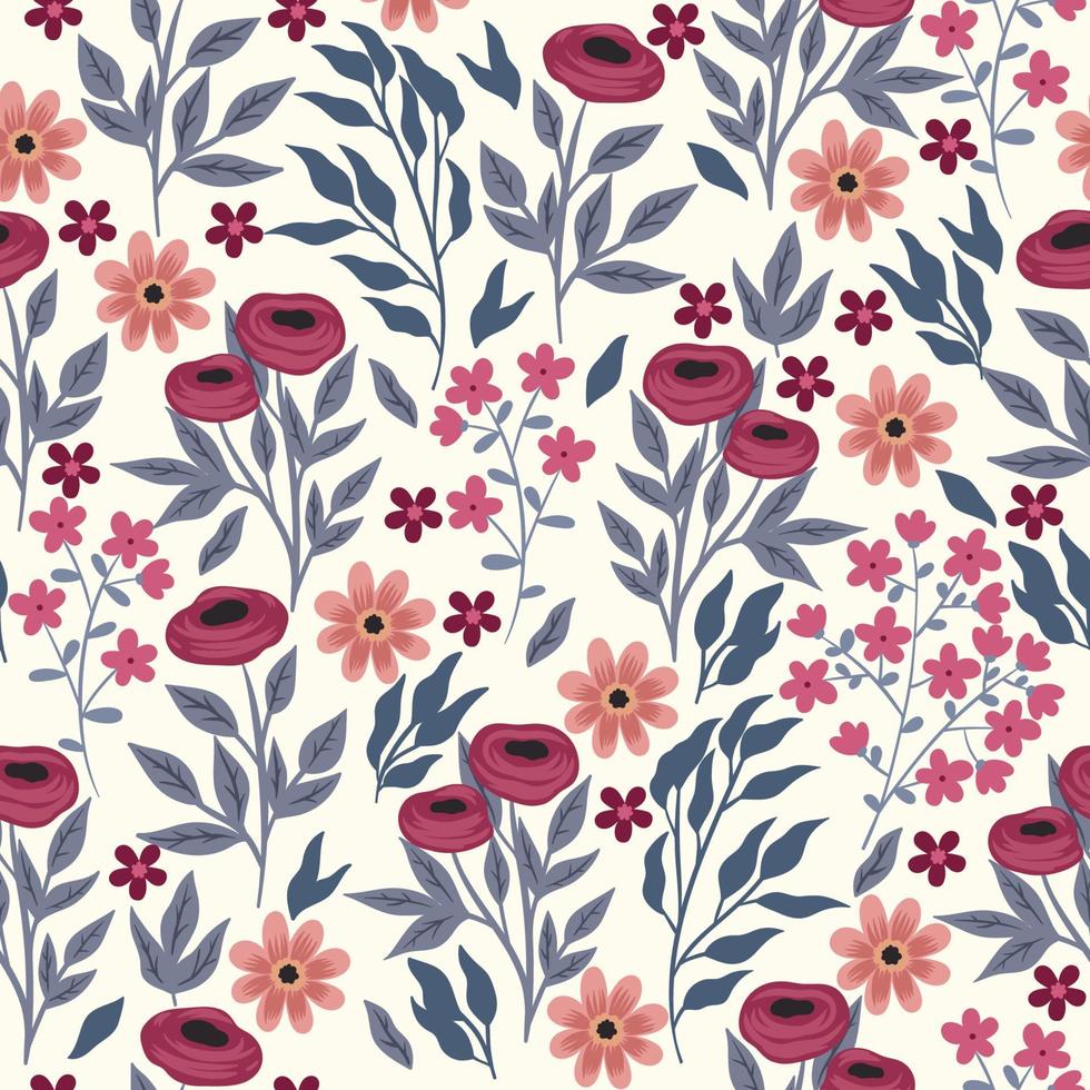 Seamless floral pattern with herbs and flowers. Vector graphics.