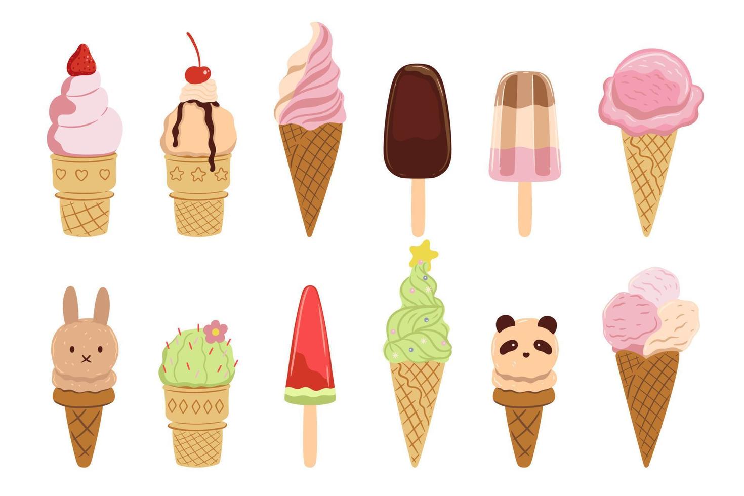 varios tipos de helado aislado sobre fondo blanco. gráficos vectoriales vector