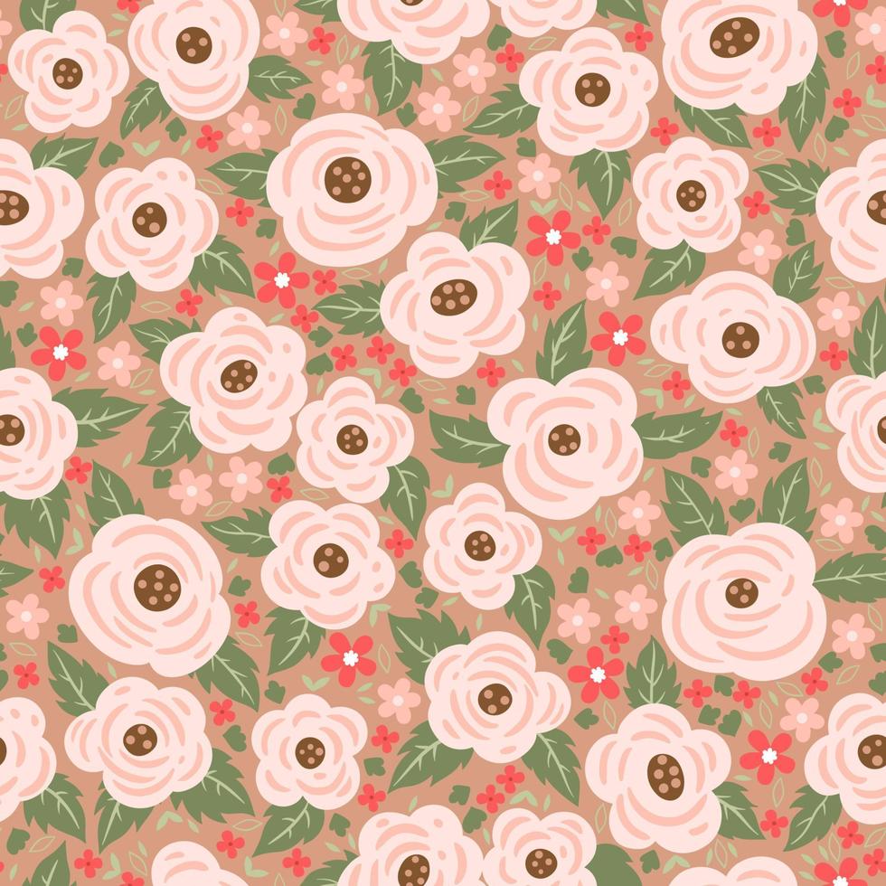 Seamless pattern with white roses. Vector graphics.