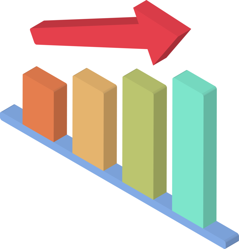 3d icon growing bar chart with rising arrow isometric left png