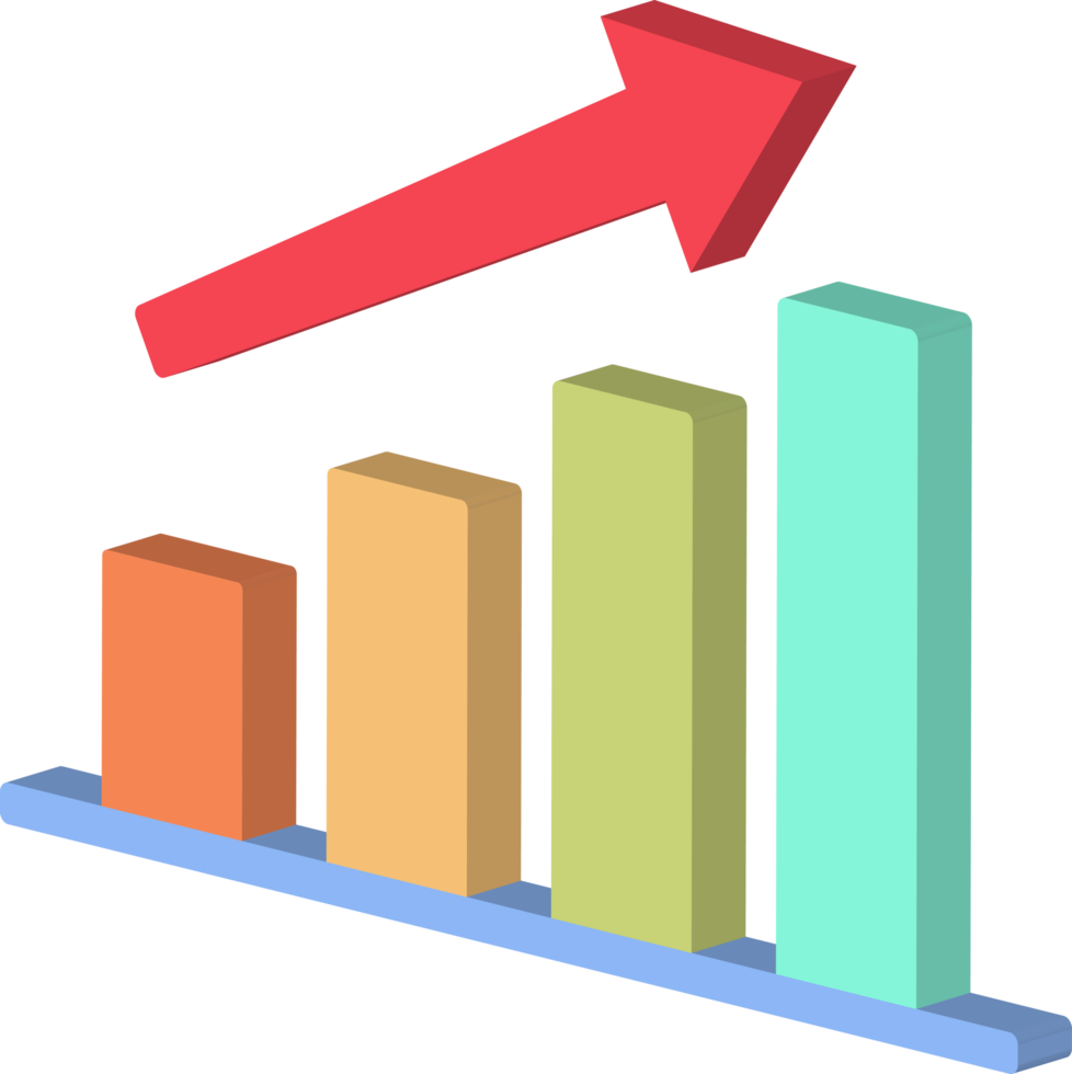 3d icon growing bar chart with rising arrow left view png