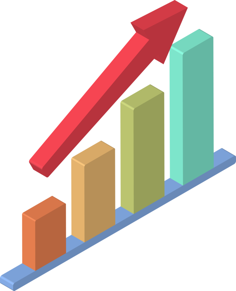 3d icon growing bar chart with rising arrow isometric right png