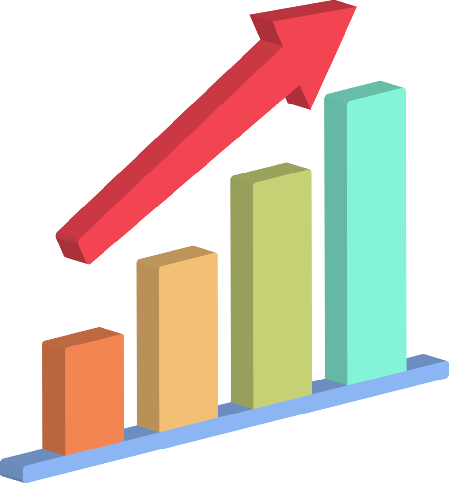 3d icon growing bar chart with rising arrow front axis view png