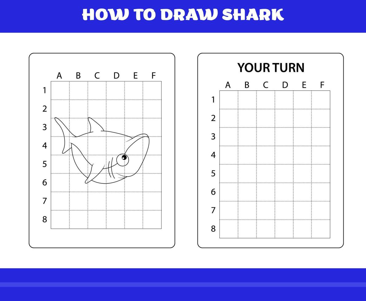 cómo dibujar tiburones para niños. cómo dibujar tiburones para relajarse y meditar. vector