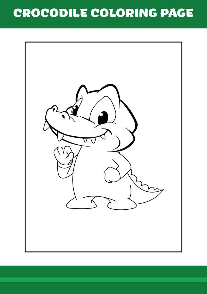 Crocodile Coloring Page. illustration of Cartoon crocodile for Coloring book vector