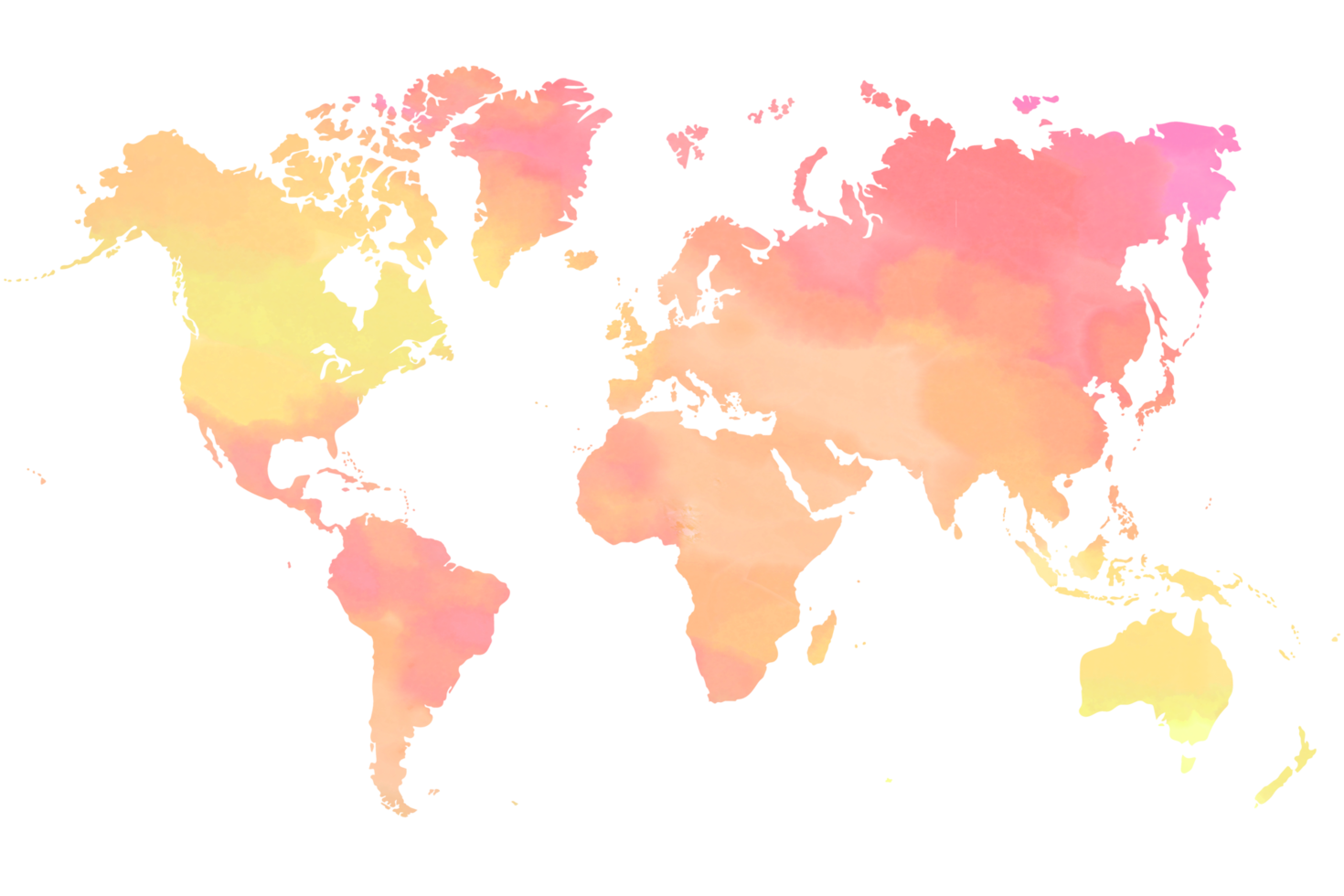 Colorful water color world map painting on transparent background. png