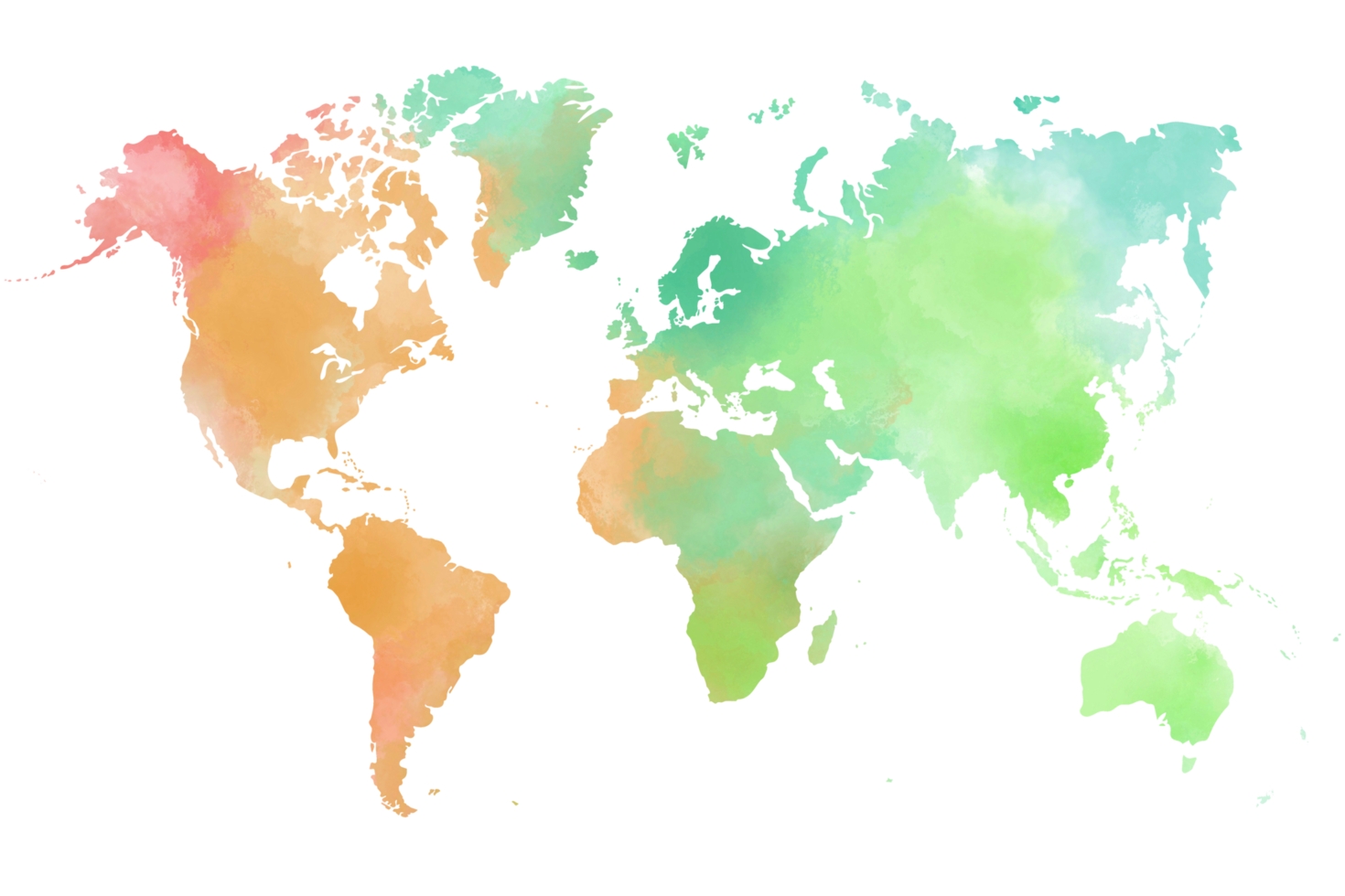 pintura colorida del mapa del mundo del color del agua en fondo transparente. png