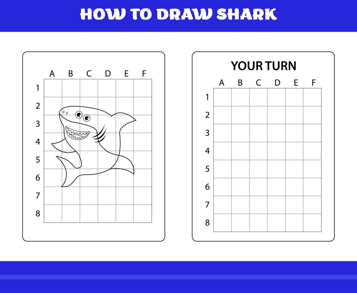 cómo dibujar tiburones para niños. cómo dibujar tiburones para relajarse y meditar. vector