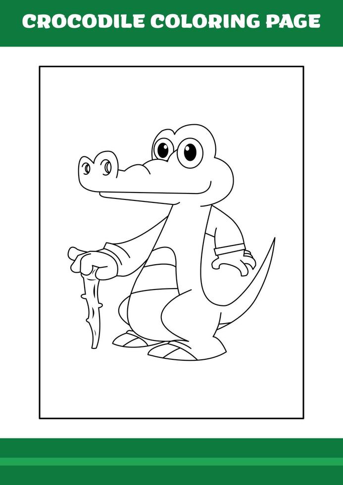 Crocodile Coloring Page. illustration of Cartoon crocodile for Coloring book vector