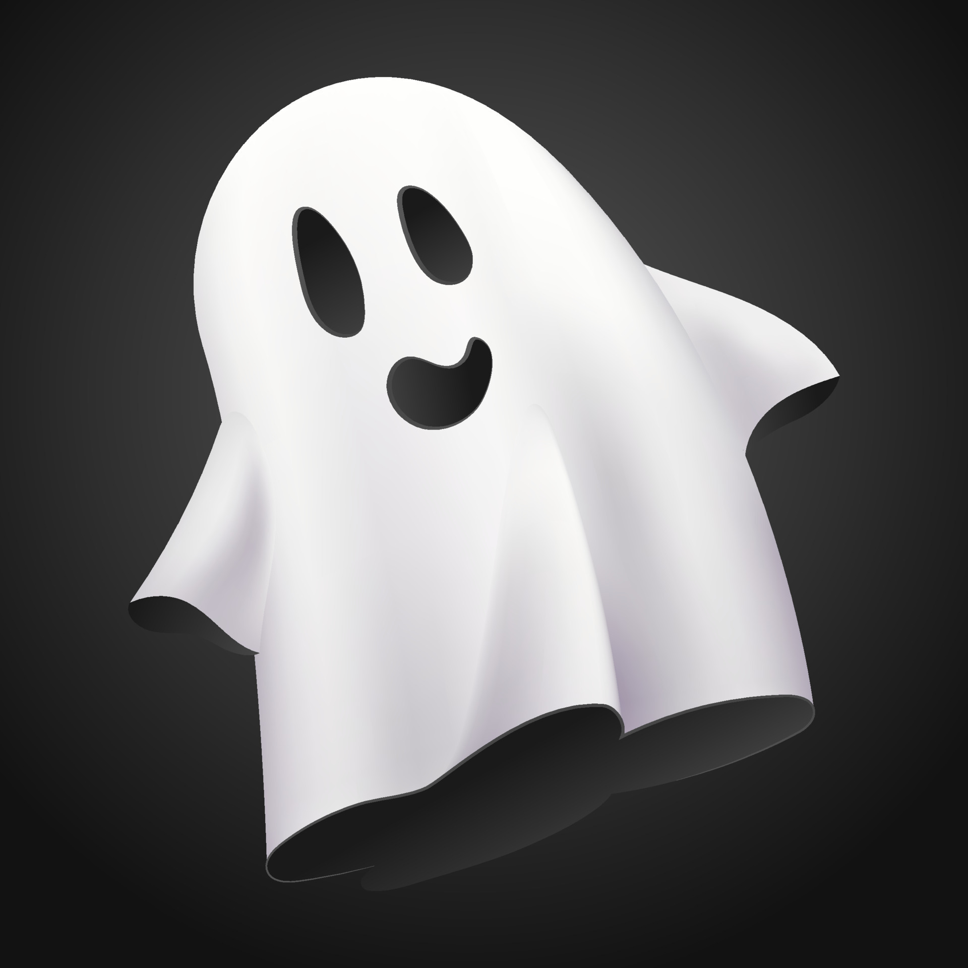 White ghost, phantom isolated on black background. Halloween cute