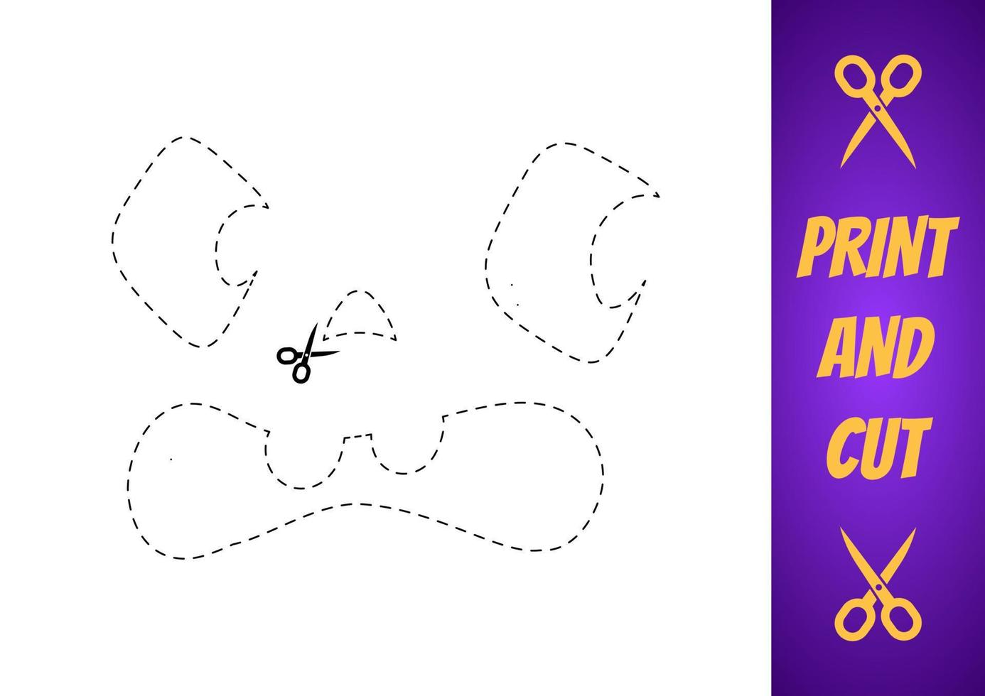 Print and cut template for Halloween. Pumpkin face cutting line, die kit for kids. Make funny face on pumpkin by stamp. Cut out by border stroke then paint silhouette. Carving face layout sample. vector