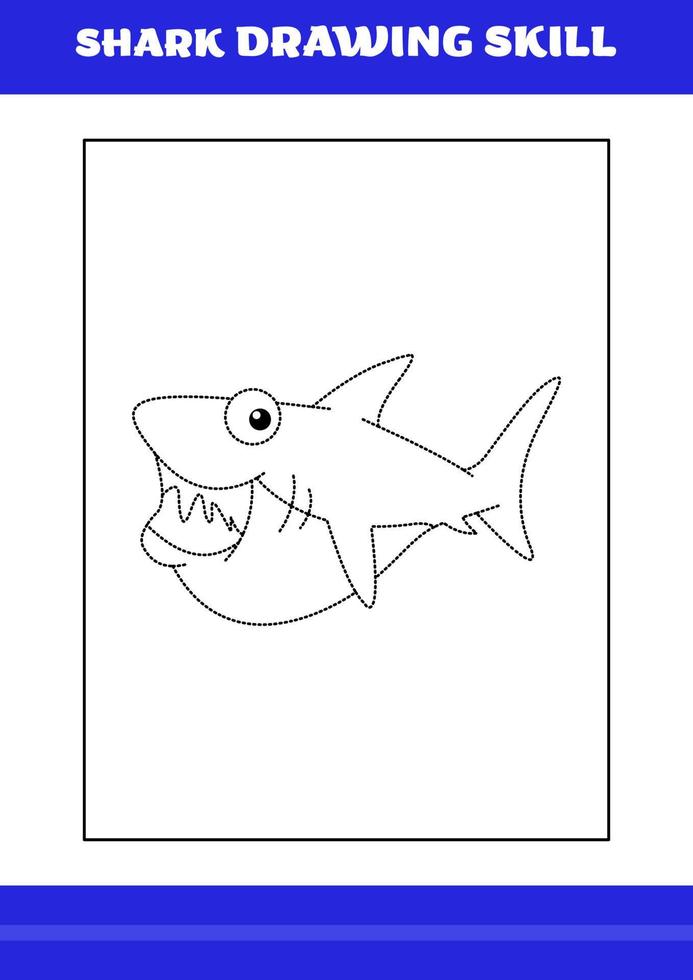 Habilidad de dibujo de tiburones para niños. libro de habilidades de dibujo de tiburones para relajarse y meditar. vector