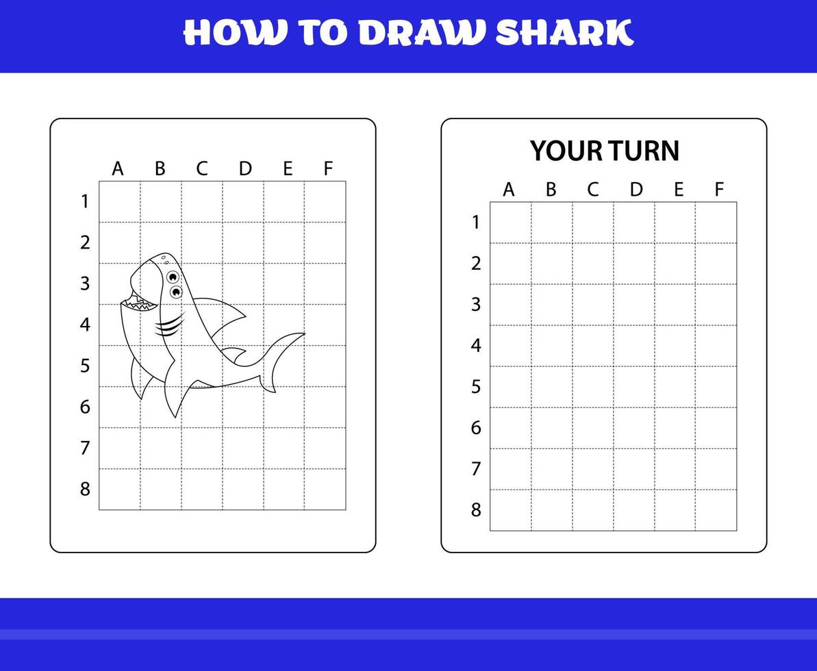 cómo dibujar tiburones para niños. cómo dibujar tiburones para relajarse y meditar. vector