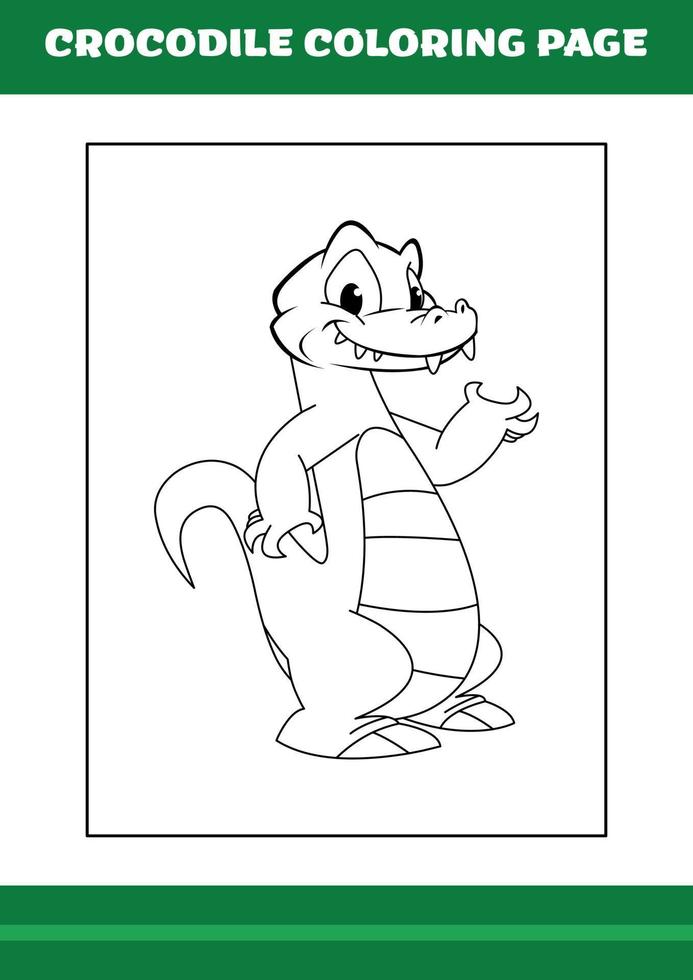 Crocodile Coloring Page. illustration of Cartoon crocodile for Coloring book vector