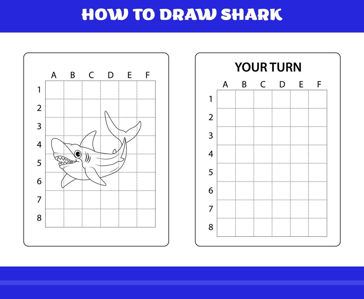 cómo dibujar tiburones para niños. cómo dibujar tiburones para relajarse y meditar. vector