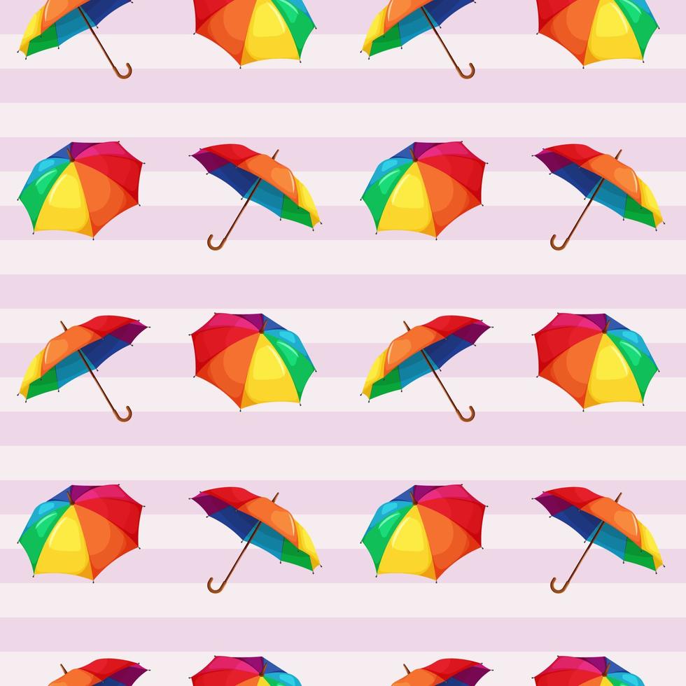 Seamless pattern with rainbow umbrellas on striped light background vector