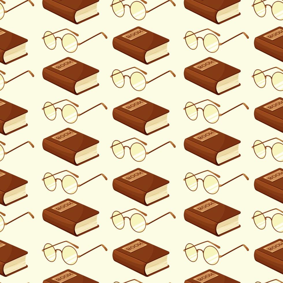 Seamless pattern with glasses and a book on a light background. Book day, book time vector