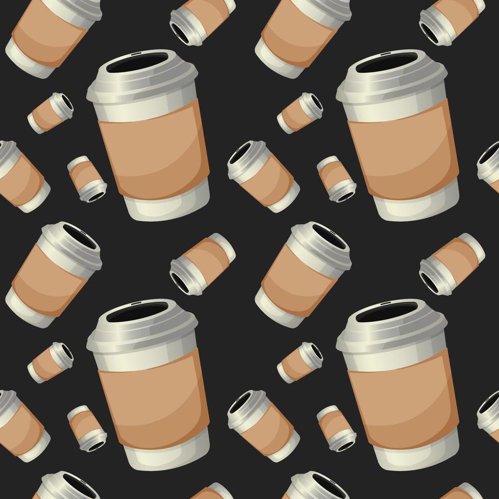 Seamless pattern with white coffee cups on black background vector